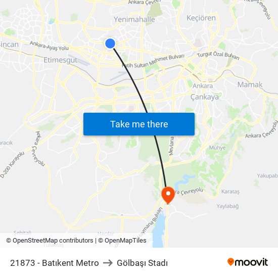 21873 - Batıkent Metro to Gölbaşı Stadı map