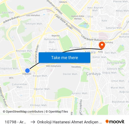 10798 - Armada to Onkoloji Hastanesi Ahmet Andiçen Kampüsü map