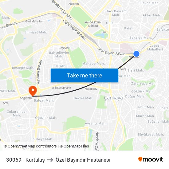 30069 - Kurtuluş to Özel Bayındır Hastanesi map