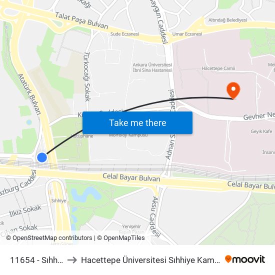 11654 - Sıhhiye to Hacettepe Üniversitesi Sıhhiye Kampüsü map