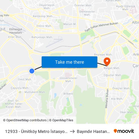 12933 - Ümitköy Metro İstasyonu to Bayındır Hastanesi map