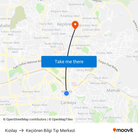 Kızılay to Keçiören Bilgi Tıp Merkezi map