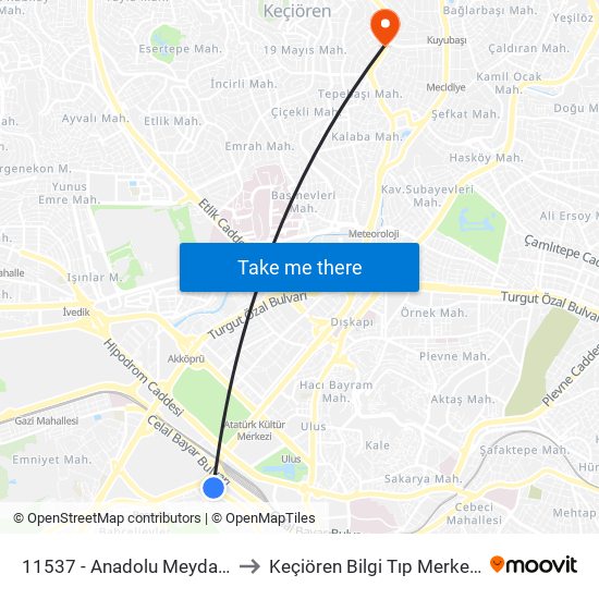 11537 - Anadolu Meydanı to Keçiören Bilgi Tıp Merkezi map