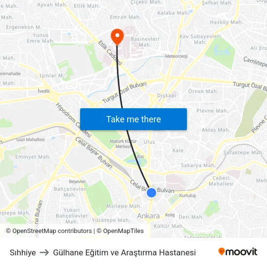 Sıhhiye to Gülhane Eğitim ve Araştırma Hastanesi map