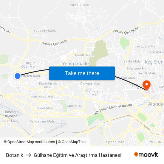 Botanik to Gülhane Eğitim ve Araştırma Hastanesi map