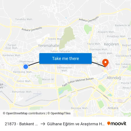 21873 - Batıkent Metro to Gülhane Eğitim ve Araştırma Hastanesi map