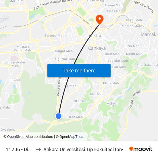 11206 - Dikmen Kavşağı to Ankara Üniversitesi Tıp Fakültesi İbn-i Sina Hastanesi (Ibni Sina Hastanesi) map