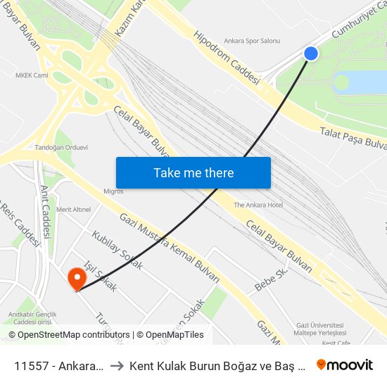 11557 - Ankara Spor Salonu to Kent Kulak Burun Boğaz ve Baş Boyun Cerrahisi Merkezi map