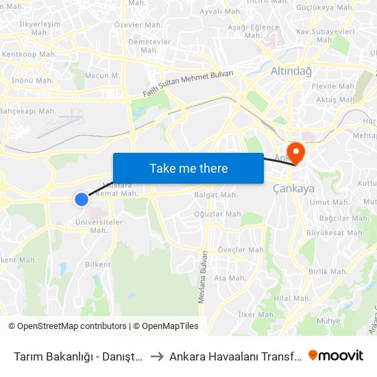 Tarım Bakanlığı - Danıştay to Ankara Havaalanı Transfer map