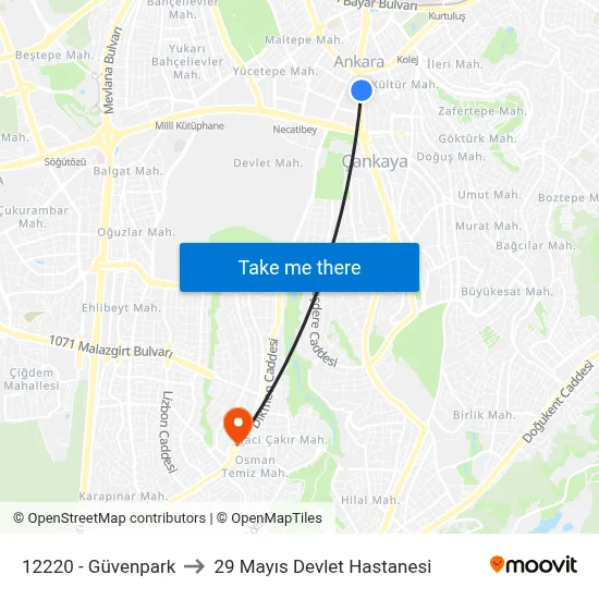 12220 - Güvenpark to 29 Mayıs Devlet Hastanesi map