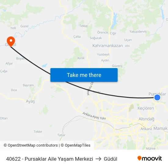 40622 - Pursaklar Aile Yaşam Merkezi to Güdül map