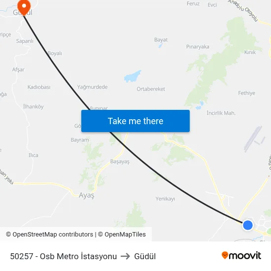 50257 - Osb Metro İstasyonu to Güdül map