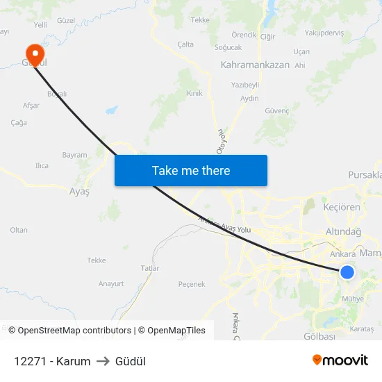 12271 - Karum to Güdül map