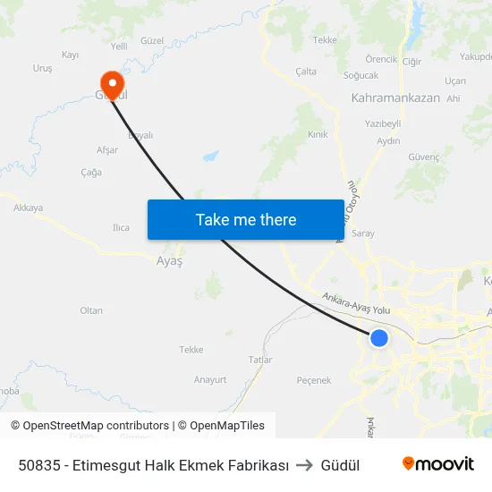 50835 - Etimesgut Halk Ekmek Fabrikası to Güdül map