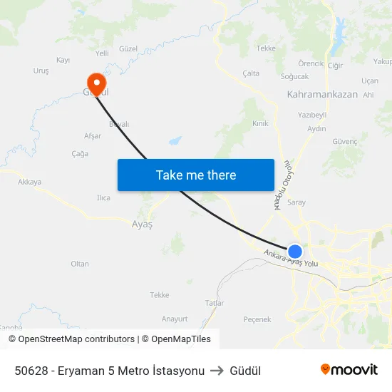 50628 - Eryaman 5 Metro İstasyonu to Güdül map