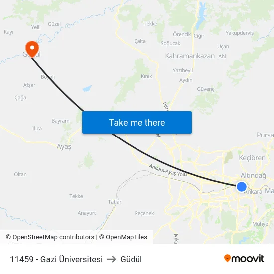 11459 - Gazi Üniversitesi to Güdül map