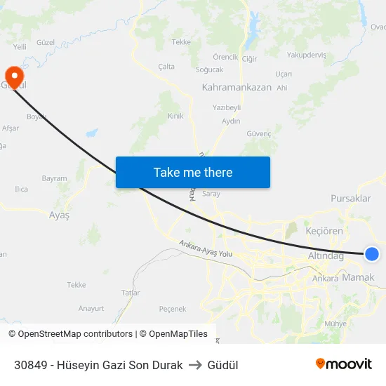 30849 - Hüseyin Gazi Son Durak to Güdül map