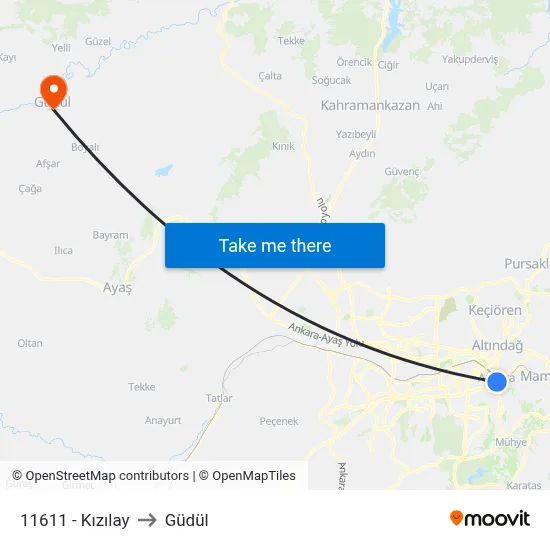 11611 - Kızılay to Güdül map