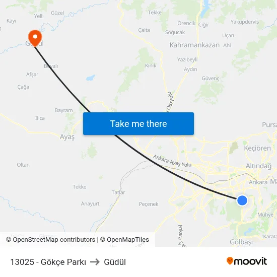 13025 - Gökçe Parkı to Güdül map