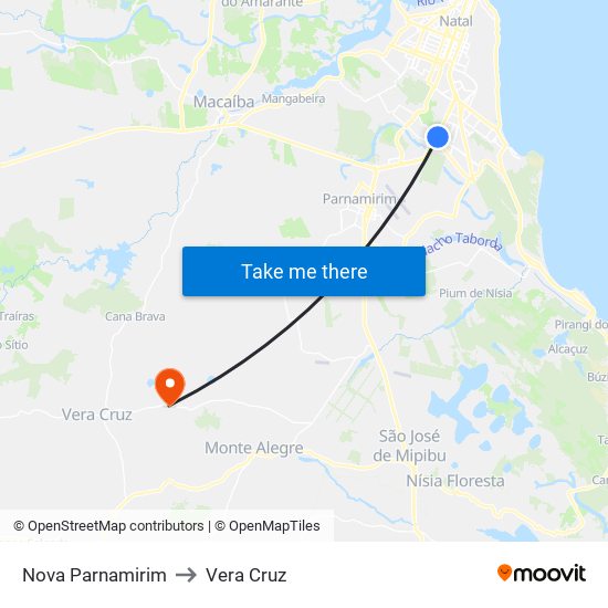 Nova Parnamirim to Vera Cruz map