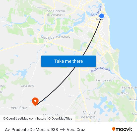 Av. Prudente De Morais, 938 to Vera Cruz map