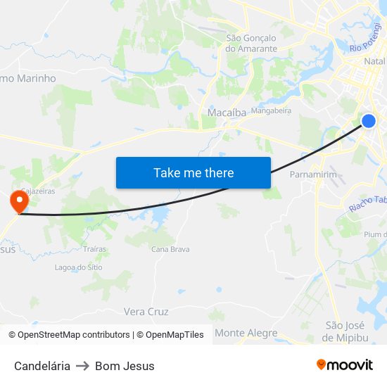 Candelária to Bom Jesus map