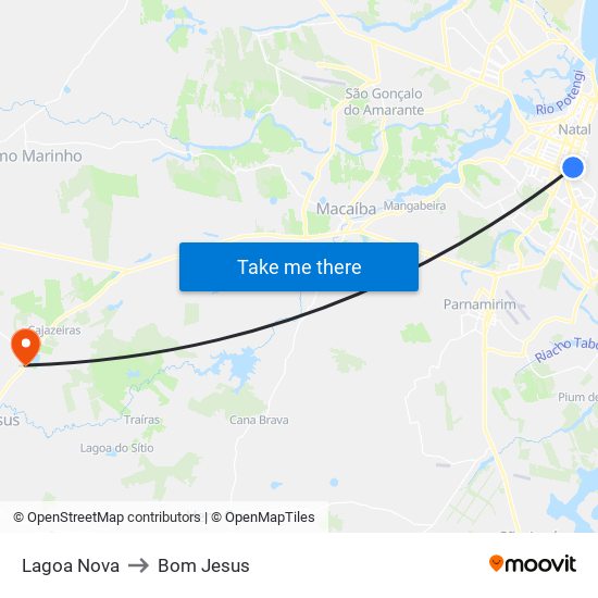 Lagoa Nova to Bom Jesus map