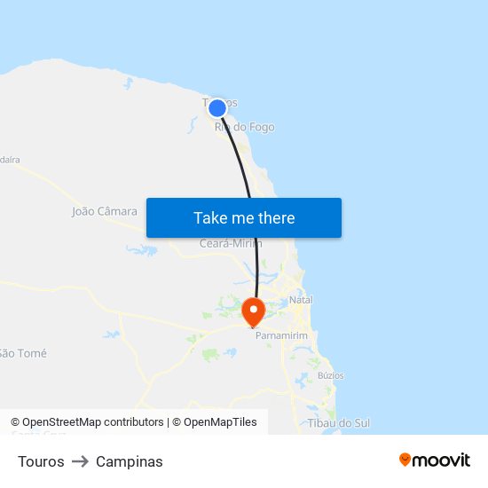 Touros to Campinas map