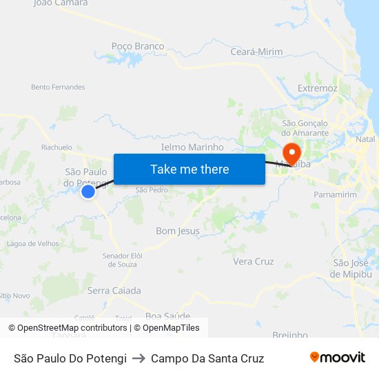 São Paulo Do Potengi to Campo Da Santa Cruz map