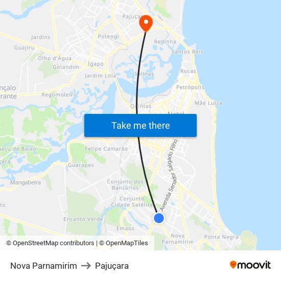 Nova Parnamirim to Pajuçara map