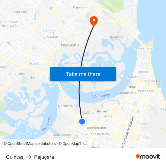 Quintas to Pajuçara map