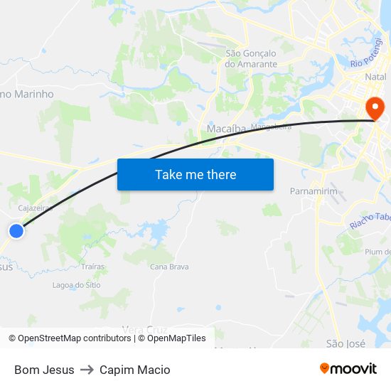 Bom Jesus to Capim Macio map