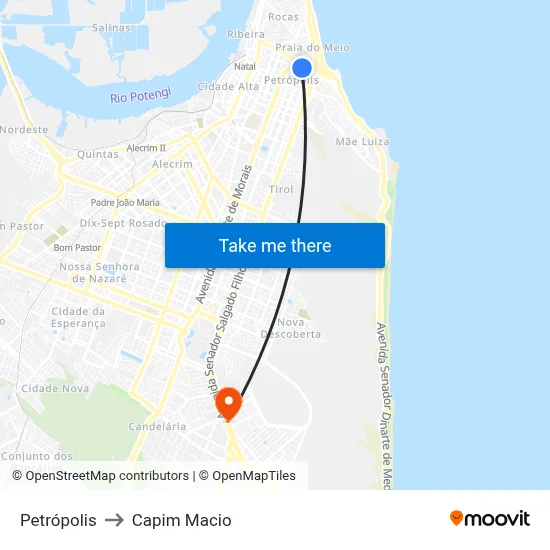 Petrópolis to Capim Macio map