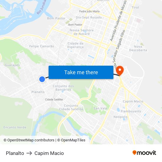 Planalto to Capim Macio map