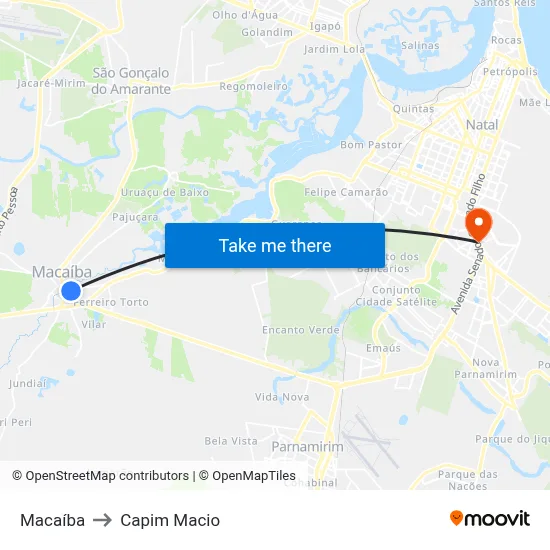 Macaíba to Capim Macio map