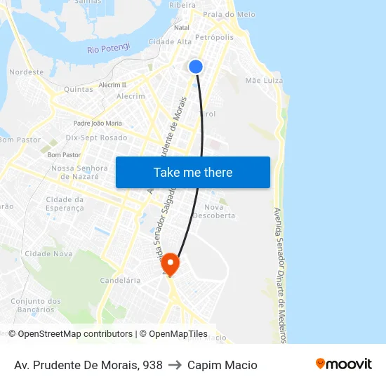 Av. Prudente De Morais, 938 to Capim Macio map