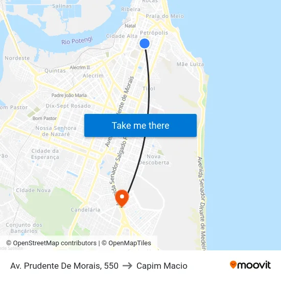 Av. Prudente De Morais, 550 to Capim Macio map