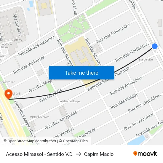 Acesso Mirassol - Sentido V.D. to Capim Macio map