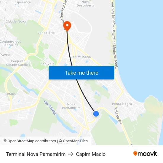 Terminal Nova Parnamirim to Capim Macio map
