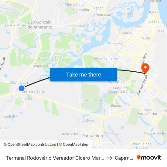 Terminal Rodoviário Vereador Cícero Martins De Macedo | Macaíba to Capim Macio map