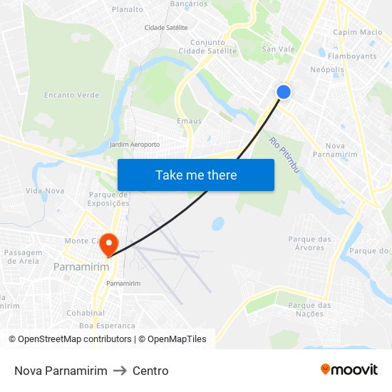 Nova Parnamirim to Centro map