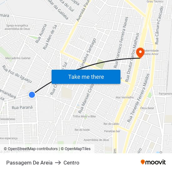 Passagem De Areia to Centro map