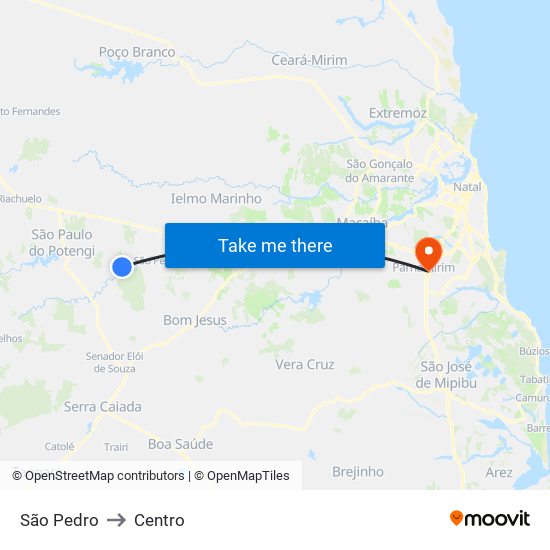 São Pedro to Centro map