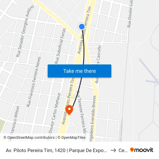 Av. Piloto Pereira Tim, 1420 | Parque De Exposições Aristófanes Fernandes to Centro map