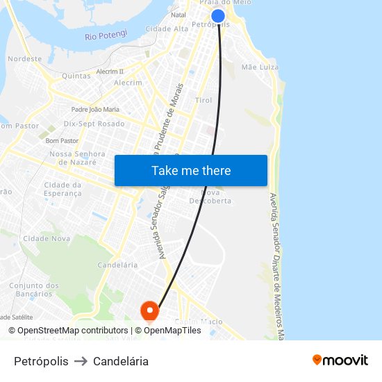 Petrópolis to Candelária map