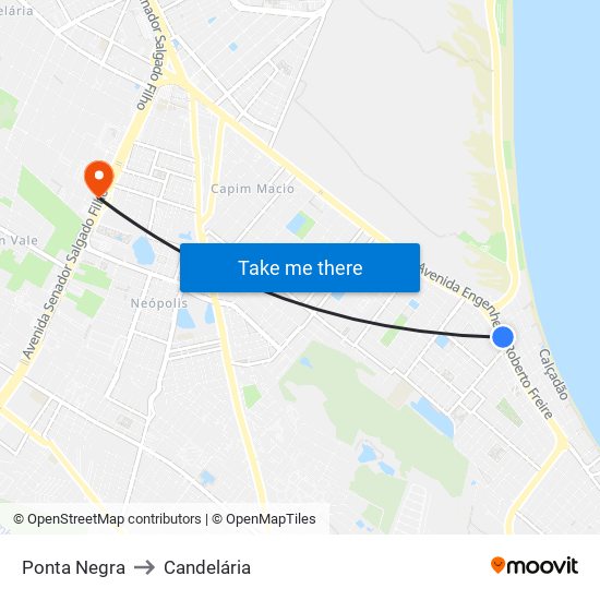 Ponta Negra to Candelária map