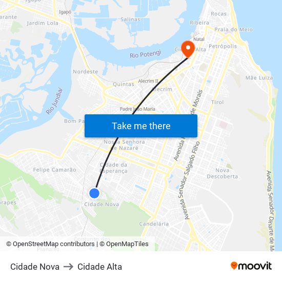 Cidade Nova to Cidade Alta map