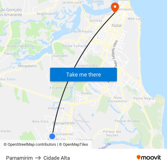 Parnamirim to Cidade Alta map