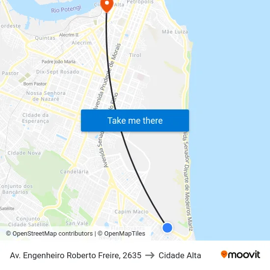 Av. Engenheiro Roberto Freire, 2635 to Cidade Alta map