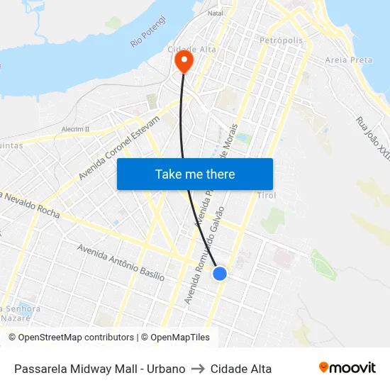 Passarela Midway Mall - Urbano to Cidade Alta map